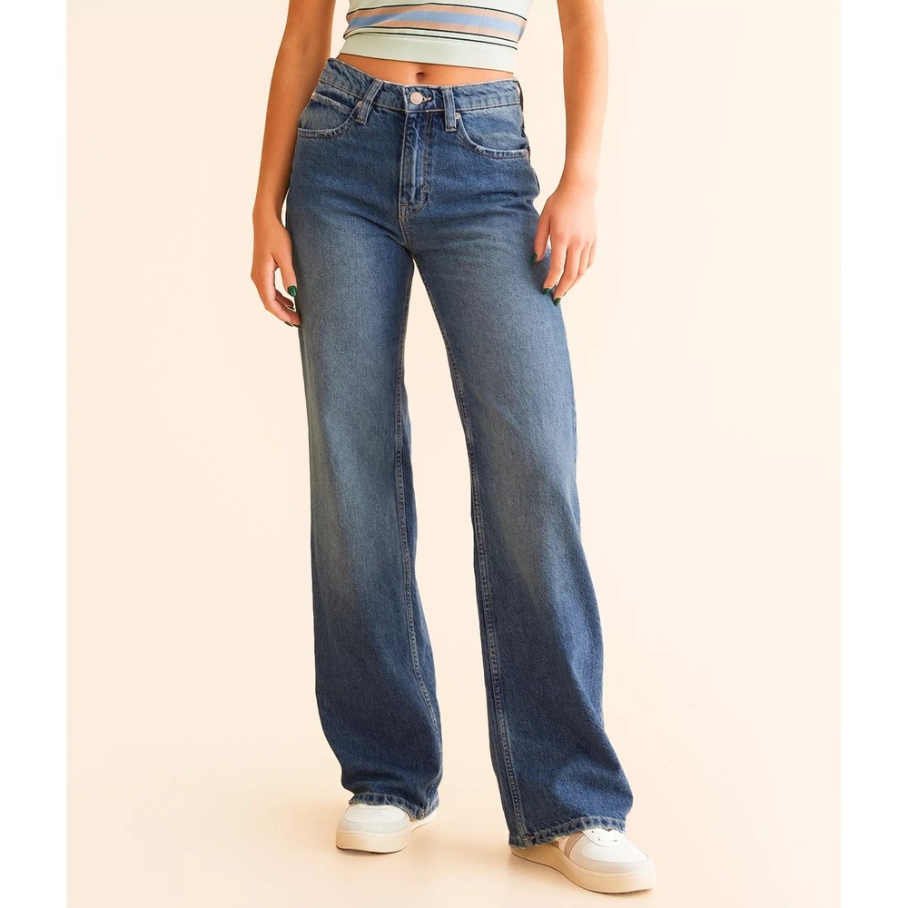 We The Free Women's Tinsley Baggy High Rise Straight Leg Jeans Blue Carpenter 28